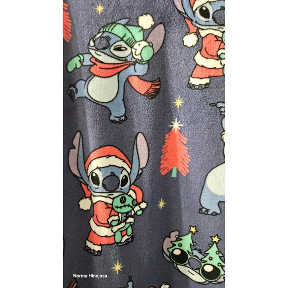 Disney Stitch Christmas Women's Pajama Top S/CH 4-6 Blue Festive Holiday Design - Picture 5 of 8